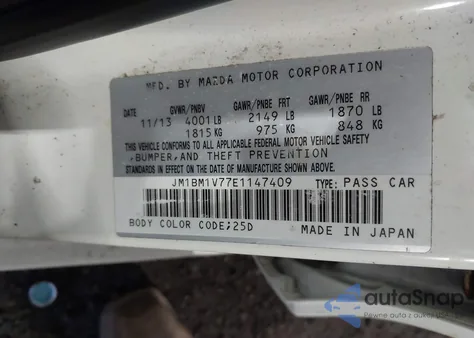 2014 Mazda Mazda3 I Touring z USA, uszkodzony, nr VIN JM1BM1V77E1147409